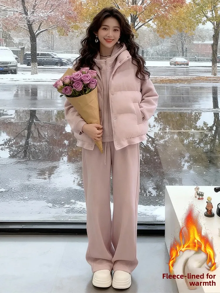 Winter 2026 Dames Los Sweatshirt Wijde Pijpen Broek Vest Tee Delige Set Fce Thi Casual Sportpak Lange Sve Rits