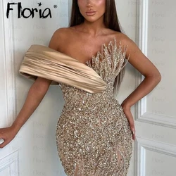 Vestido largo de noche con hombros descubiertos, traje de sirena con abalorios, color crema y champán, para recepción de boda, Formal, para baile de graduación