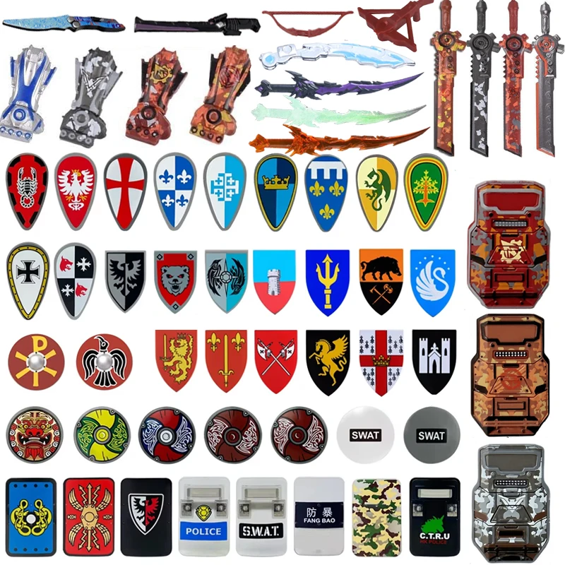 MOC القرون الوسطى اللبنات الشكل الجندي الملحقات الهراء مجموعة خوذة الكتف درع درع نبال المنجل الطوب هدية لعبة T01 #1