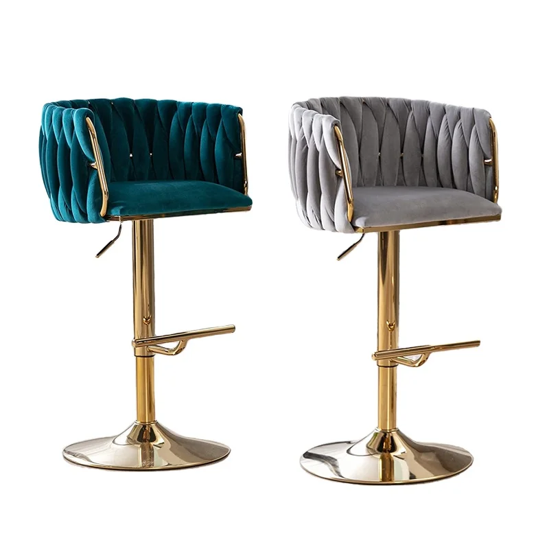 

Modern Luxury Lift Rotary Hotel Cafe Home High Chair Personalized Woven Rope Metal Frame Velvet Bar Stool