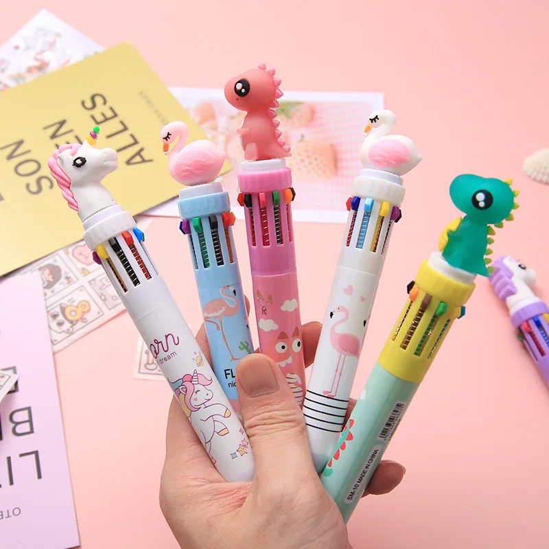 

5Pcs/Lot Cute Cartoon 10 Colors Ballpoint Pen Kawaii Unicorn Dinosaur Multicolor Pens Kids School Stationery Office Supplies