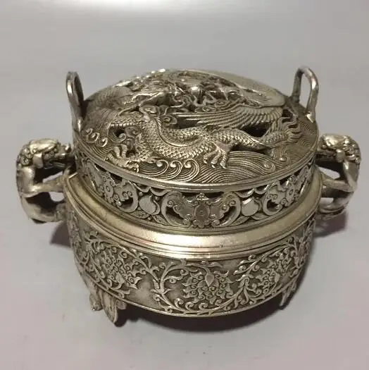 Chinese White Bronze Sculpture Bat Dragon And Phoenix Five Blessing Incense Burner Censer Home Decoration Fengshui Decoration