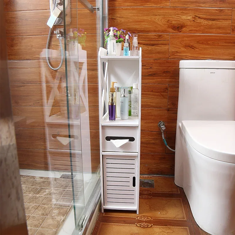 Waterproof MultiLayer Toilet Locker Wooden Bathroom Shelf Large Capacity Floor Organizer Toilet Tissue Holder