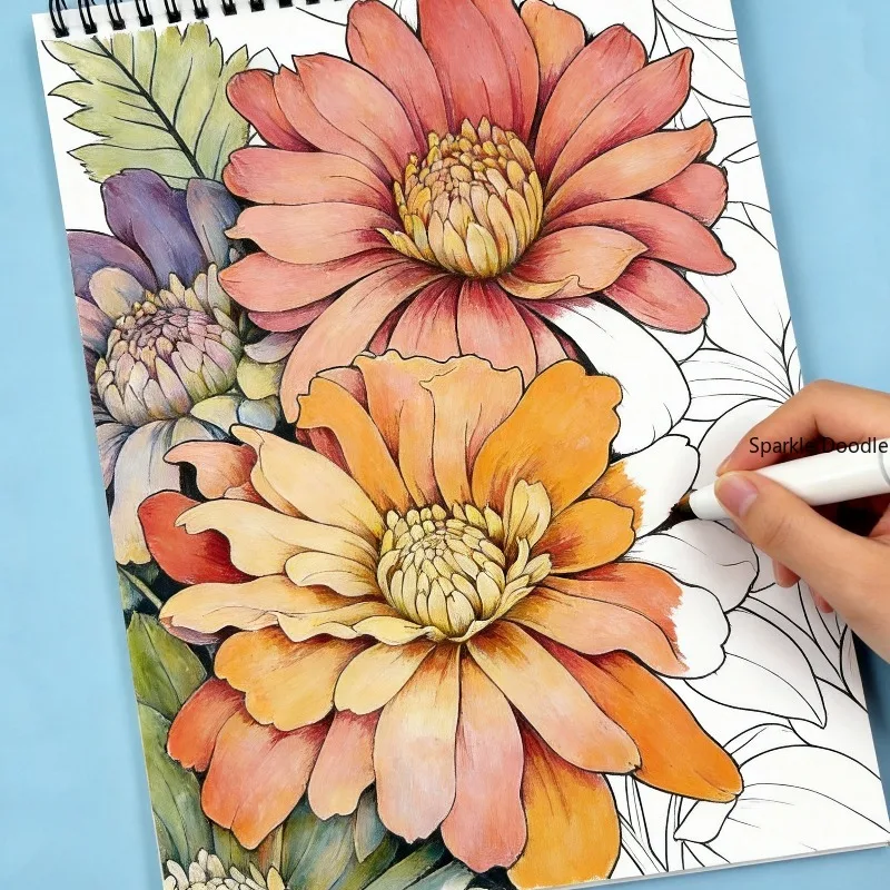 A Realistic Flower Coloring Picture Book for Gardens, Includes 32 Different Floral Thread Patterns, for Adults To Relieve Stress