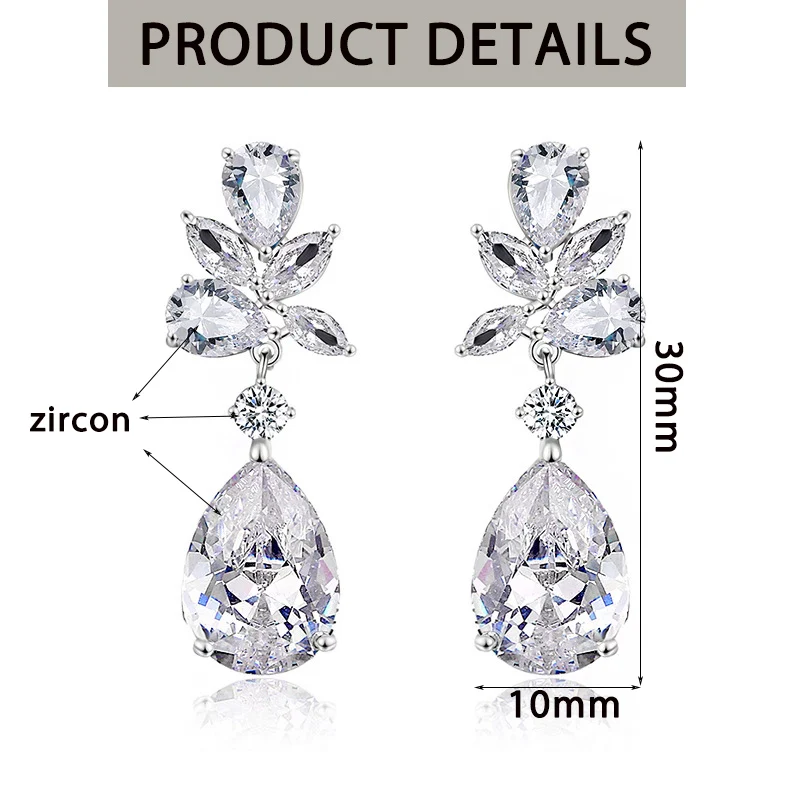 Luxurious Elegant Water Drop Zircon Non Pierced Clip on Earrings for Women Stud Earrings Wedding Party Jewelry Gift 2024