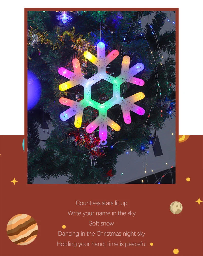 Christmas LED Light Snowflake Battery Case Hanging Battery-operated Window Ornaments Decoration for Home Xmas New Year Decor