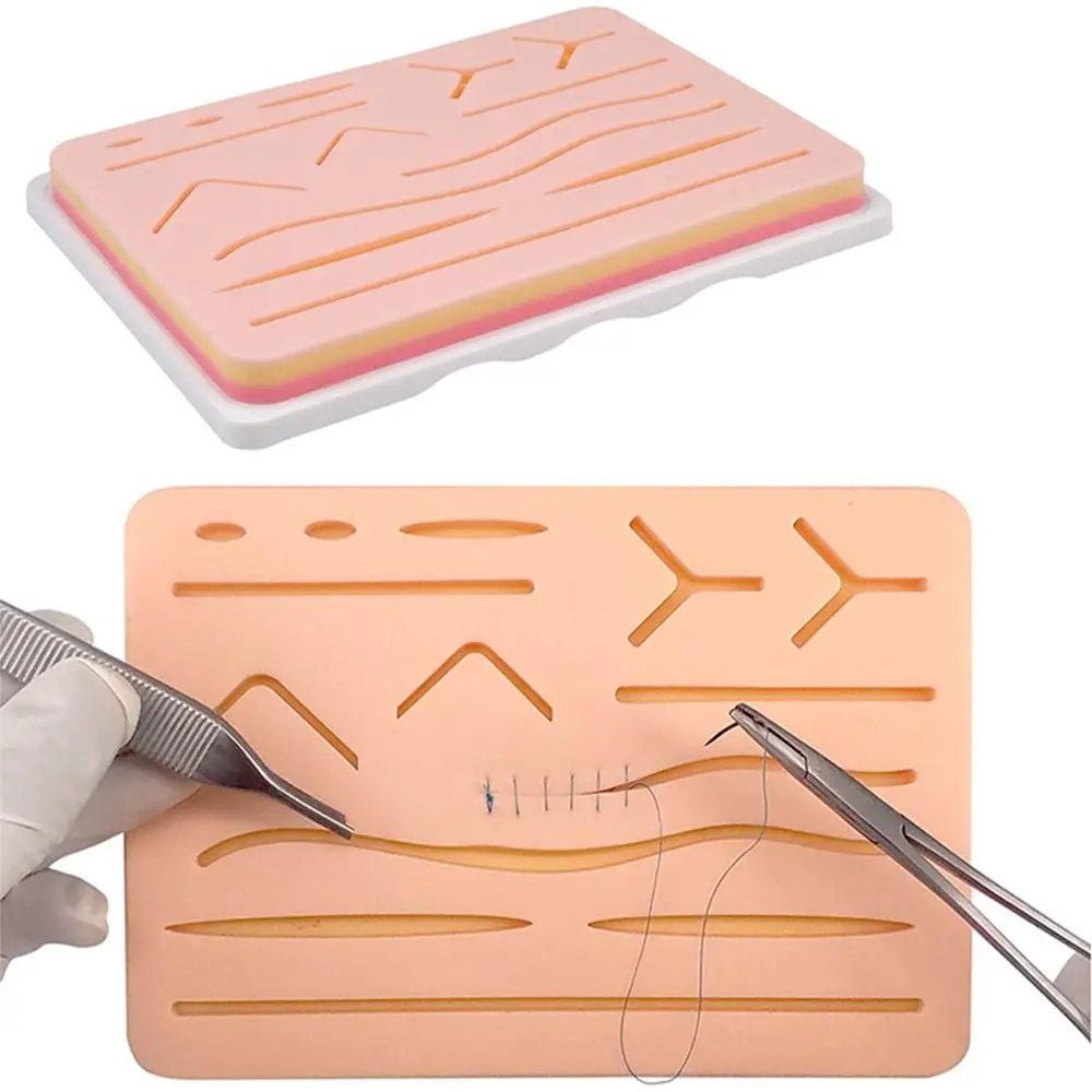 3 Layers Suture Practice Pad Long-lasting Mesh 14 Wounds Silicon Skin Pad Portable Reusable Training Skin Model Practice