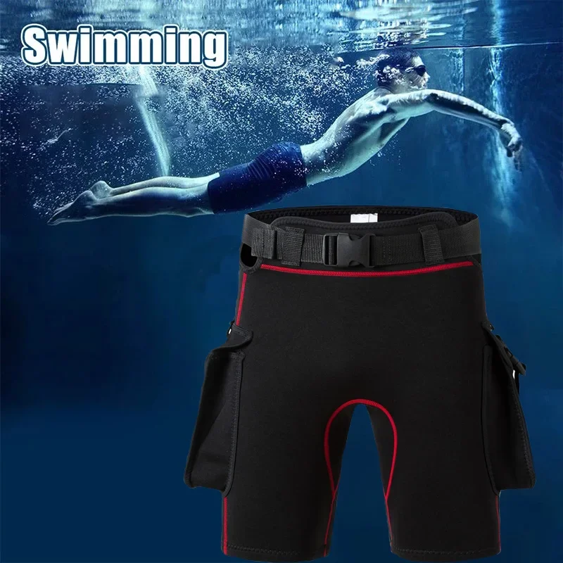 Adult Diving Shorts Sunscreen Pants with Pockets Adjustable Elastic Diving Shorts Neoprene Diving Shorts Triathlon Wetsuit