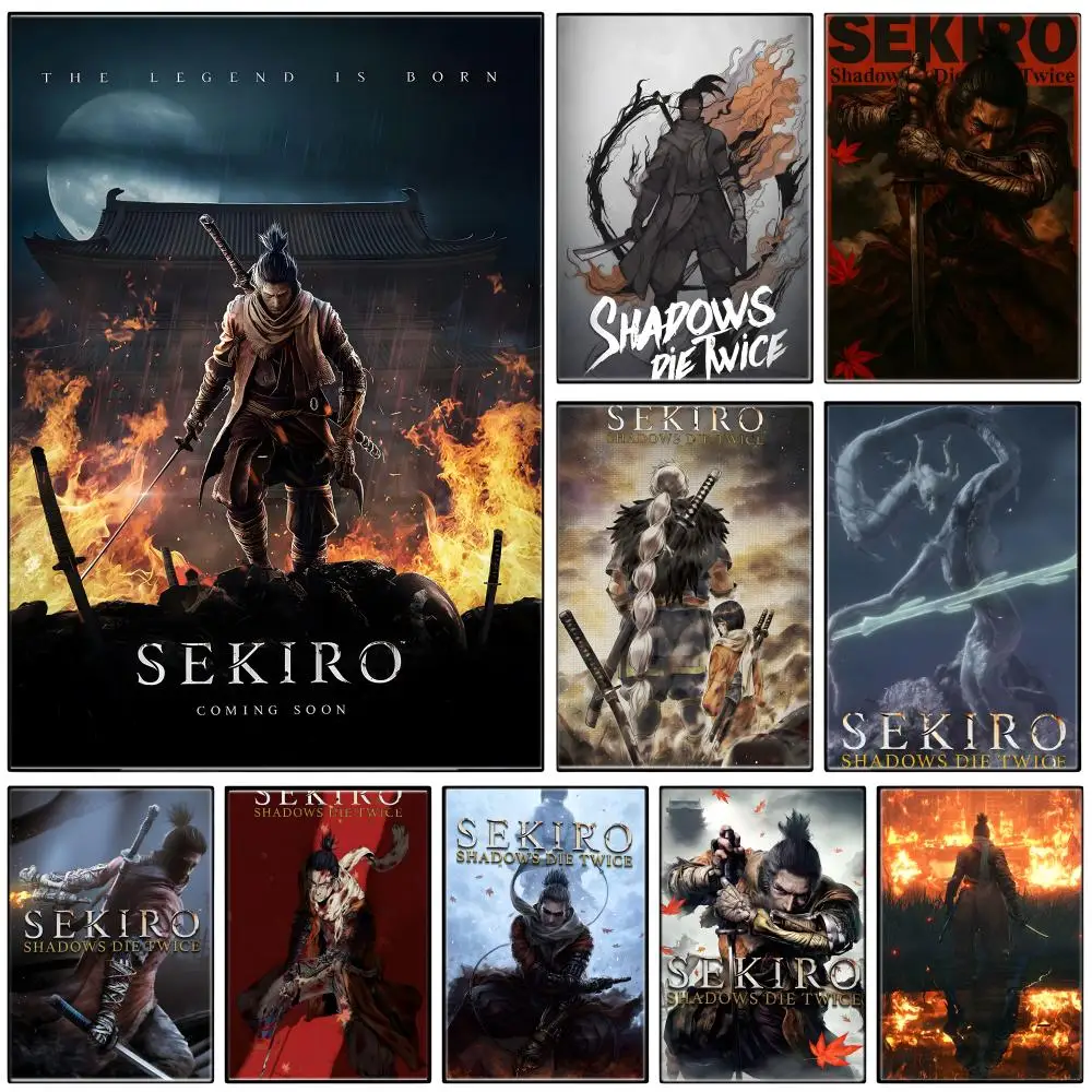 Game S-Sekiro Shadows Die Twice Poster  Self-adhesive Art Waterproof Paper Sticker Coffee House Bar Room Wall Decor