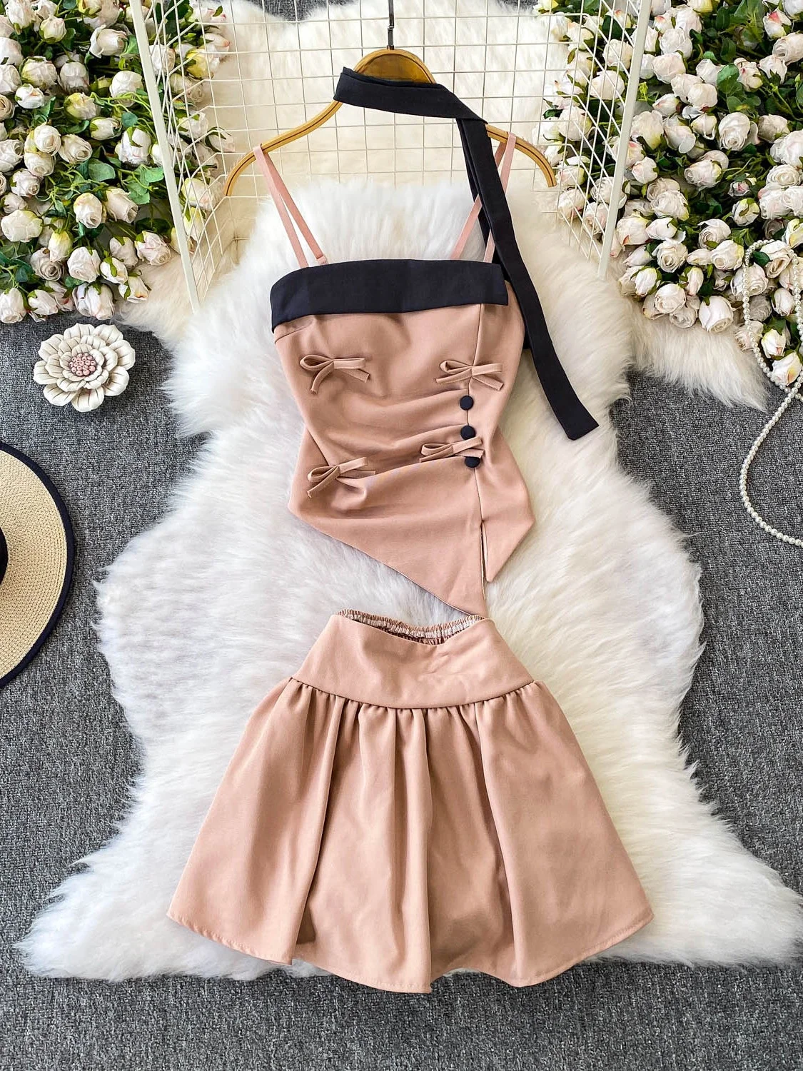 Set aus asymmetrischem Oberteil und Rock mit hoher Taille und schmaler Passform und Sa Faionable Color Blo Design Damen-Sommer-Outfit, zweiteiliges Set