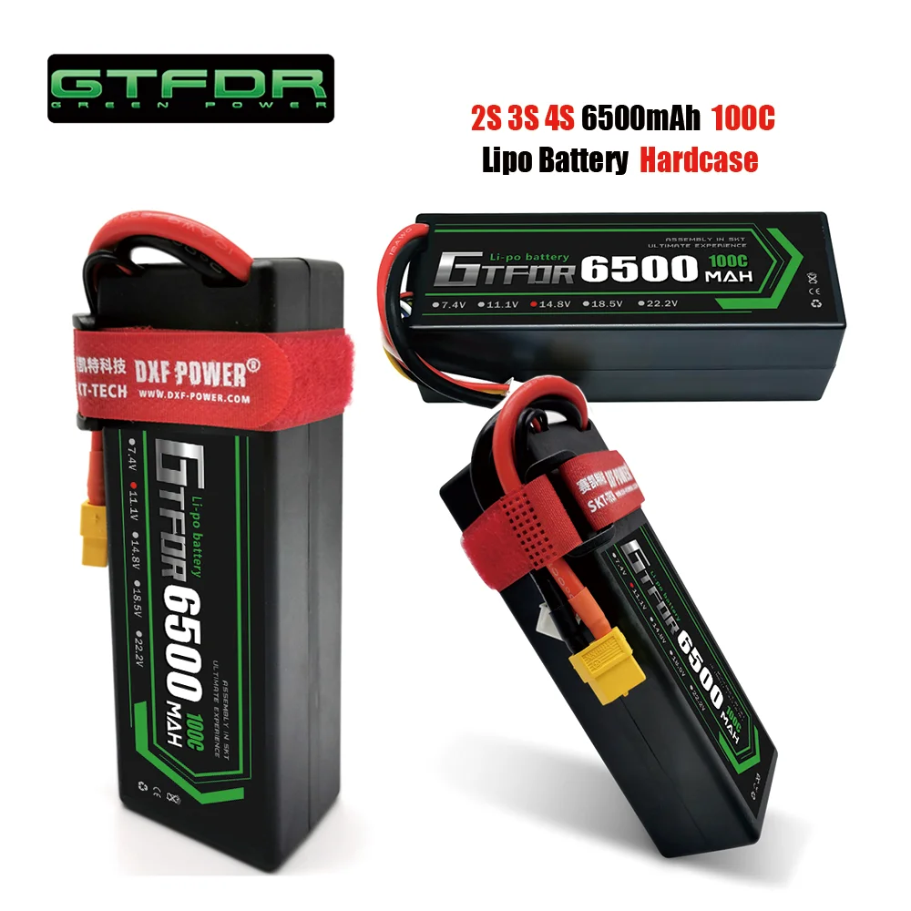 GTFDR 2S 3S 4S Lipo Battery 6500mAh 100C with XT60 EC5 TRX T/DEANS XT90 XT150 Plug HardCase For 1/8 Buggy RC Car Boat Airplane