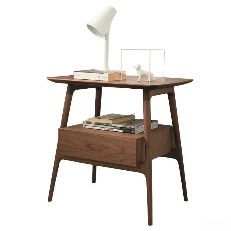 Nordic Japanese-style black walnut bedside table, Italian light luxury bedroom bedside table