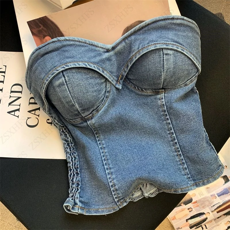 Cowboy Strapless Western Style Skinny Sexy Tanks Camis for Women Summer Casual Solid Colours Female Corset Crop Trendy Tube Tops