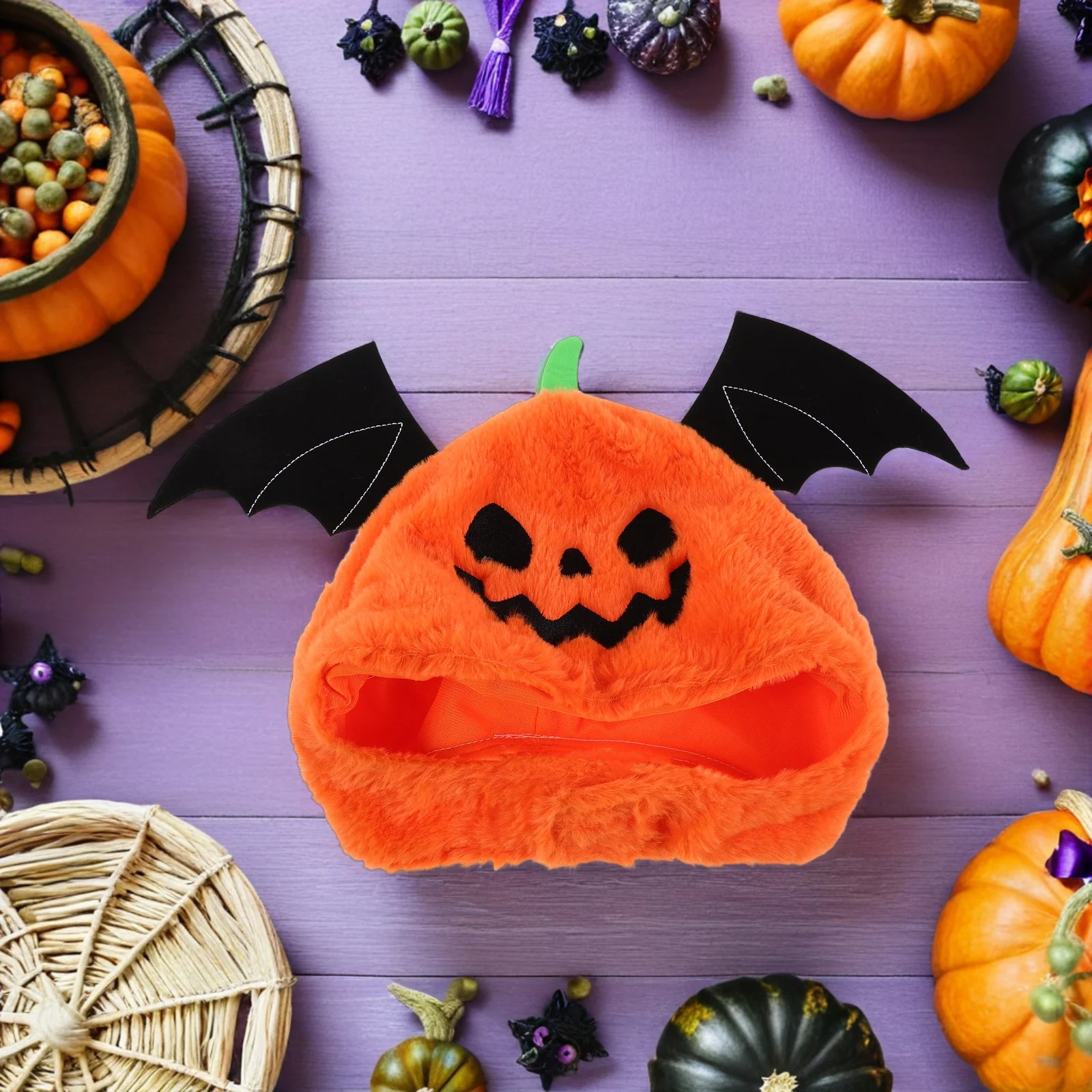 

Pumpkin Costume Hat Halloween Cartoon Headpiece Bat Accent Party Photo Prop Carnival Cosplay Costume Headgear Pumpkin Headpiece