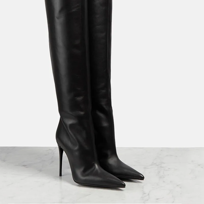 Arden Furtado 2024 Winter Women Thin heels Over The Knee Boots Pointed Toe Super high heel Sexy Slip-on Concise Modern boots