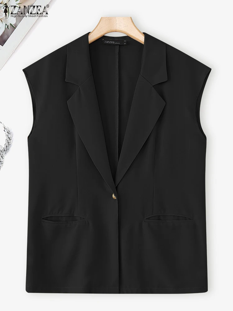 

ZANZEA повседневные жилеты женские элегантные верхняя одежда без рукавов модные осенние костюмы с воротником с лацканами 2025 свободные однотонные тонкие пальто
