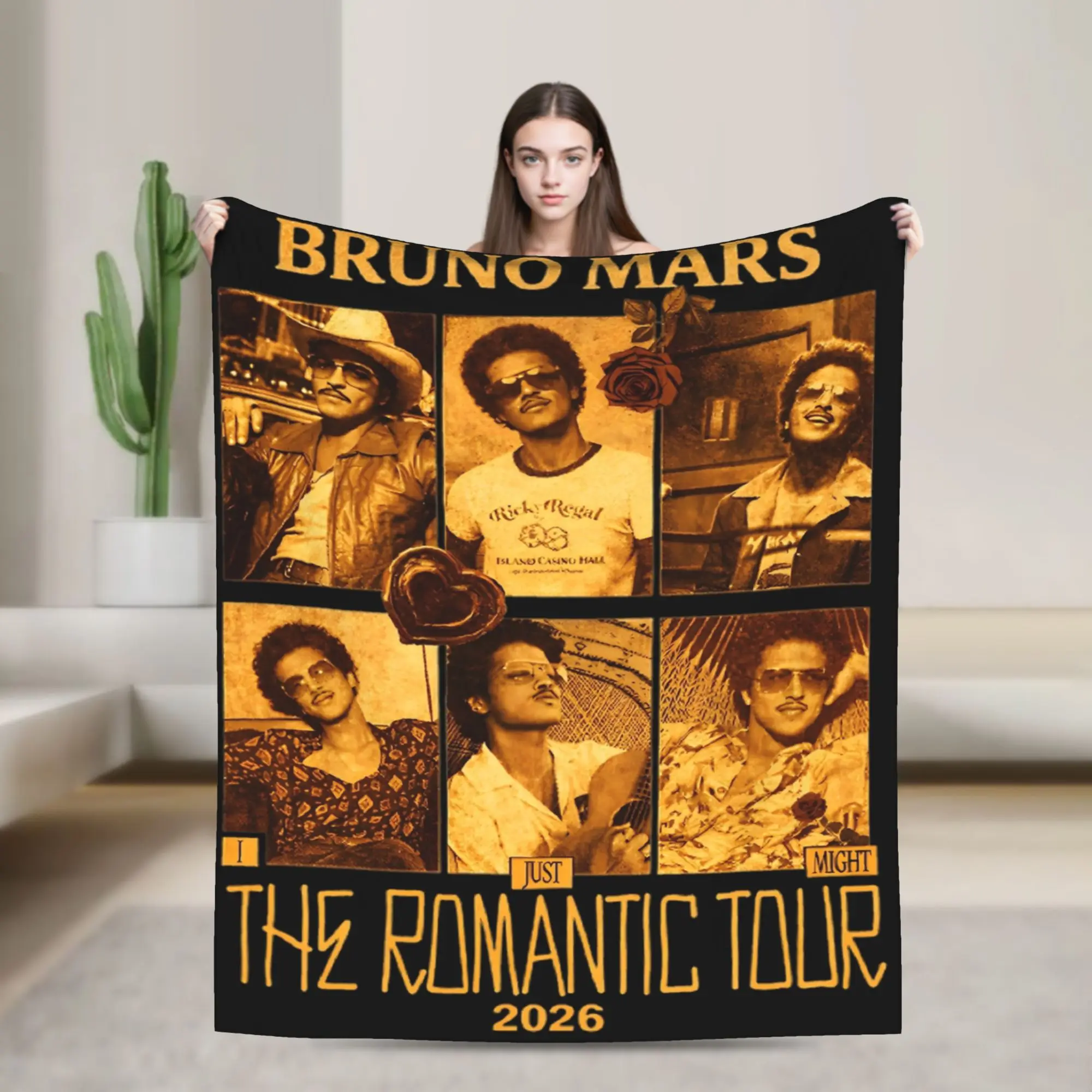 Super Soft Bruno Mars Romantic Tour 2026 Throw Blanket Premium Fleece Flannel Lightweight  Bed Blanket Cozy Plush Bedspread
