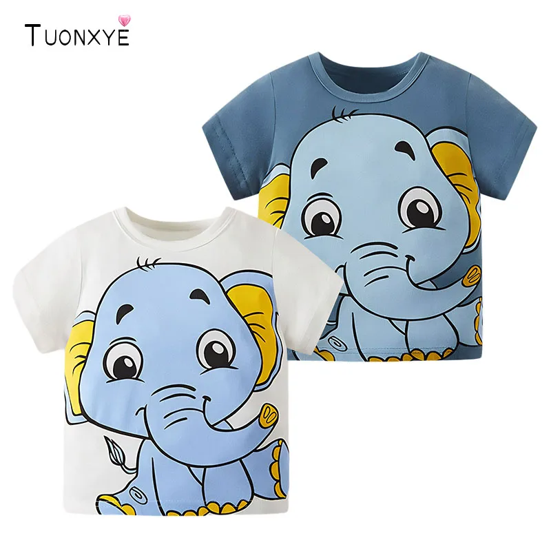 TUONXYE Modisches Kurzarm-T-Shirt für Jungen mit Cartoon-Elefanten-Motiv, gestrickt, weich, lässig, Baumwolle, atmungsaktiv, Kinderpullover-Kleidung