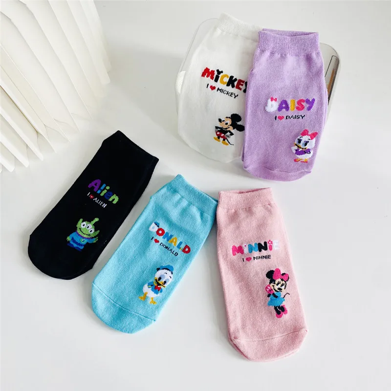 5 Paare neue Anime Disney Mickey Maus Socken Kawaii Minnie Fußkettchen Socken Cartoon Donald Ente Gänseblümchen Kinder Frau Socken Geschenke