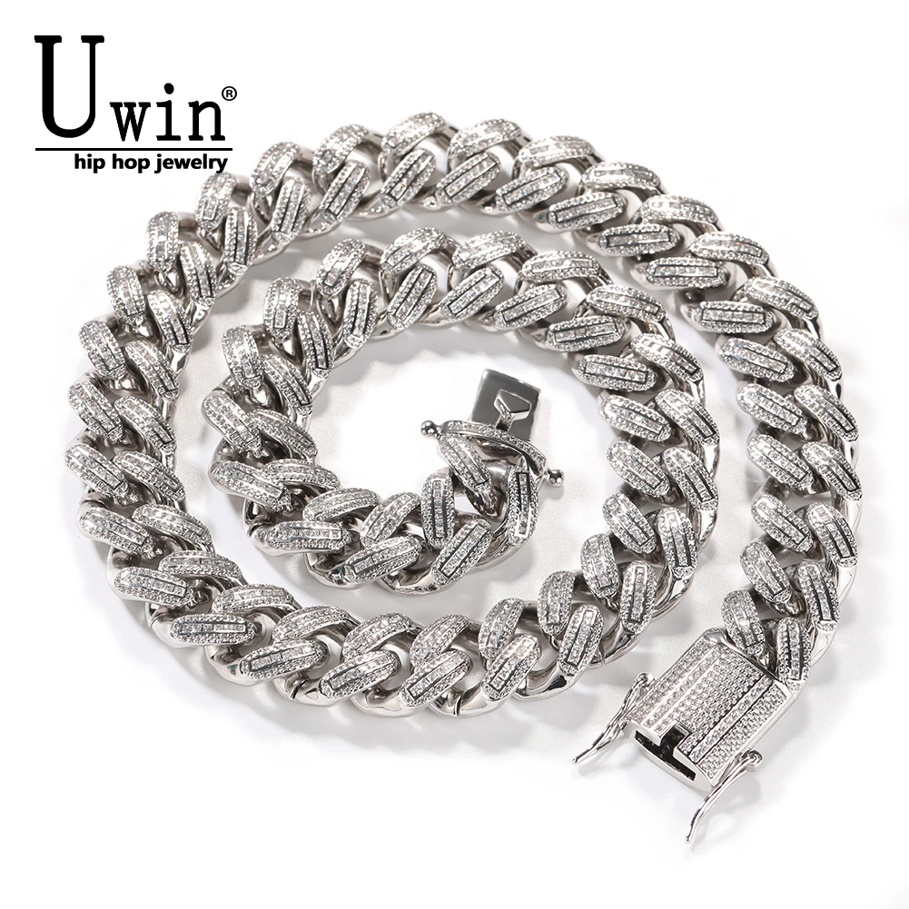 

Uwin Classic 18mm Baguettecz Miami Cuban Bracelet Necklace Iced Out Square Cubic Zirconia Link Chain Hiphop Jewelry