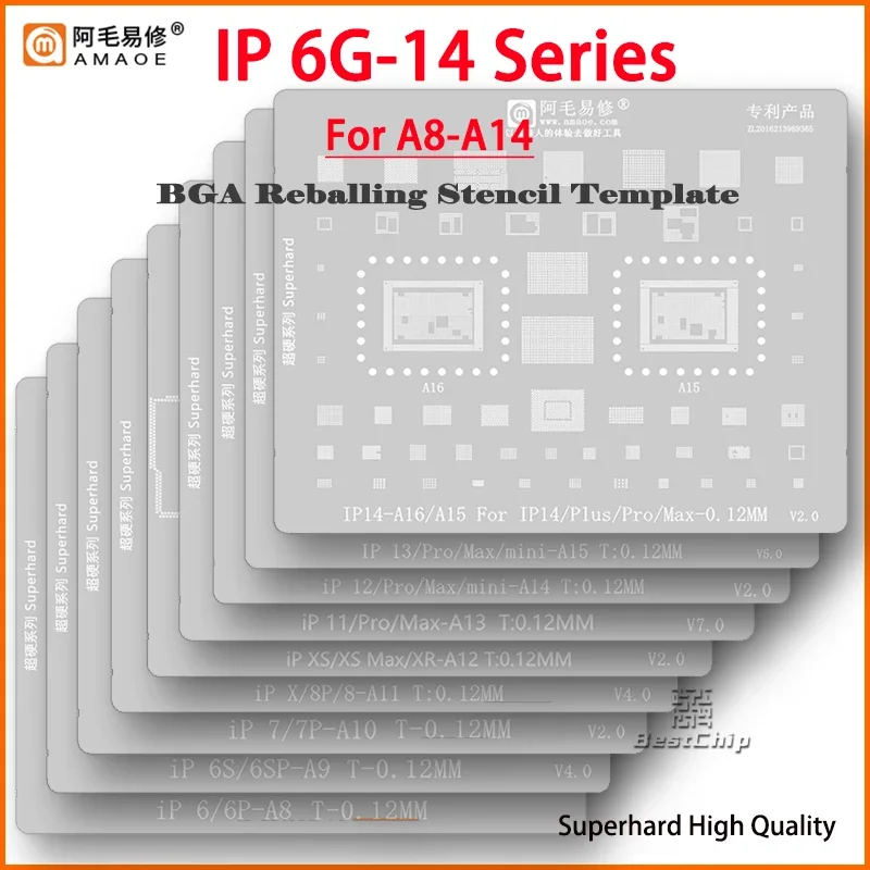 Amaoe High quality Chip BGA Reballing Stencil Kits Set for iphone 16 15 14 13 12 11 x XS max/XR/8/8P/7/6S/A15 A14 A13/12/A18/A17