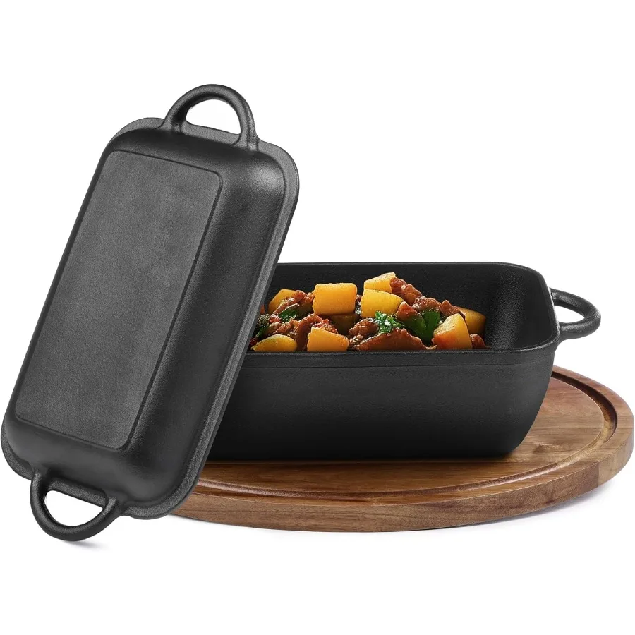 Juego de sartenes para horno holandés de hierro fundido con tapa, 3,8 L, color negro, ideal para freír, asar, asar y cocinar en acampada, uso versátil como sarten