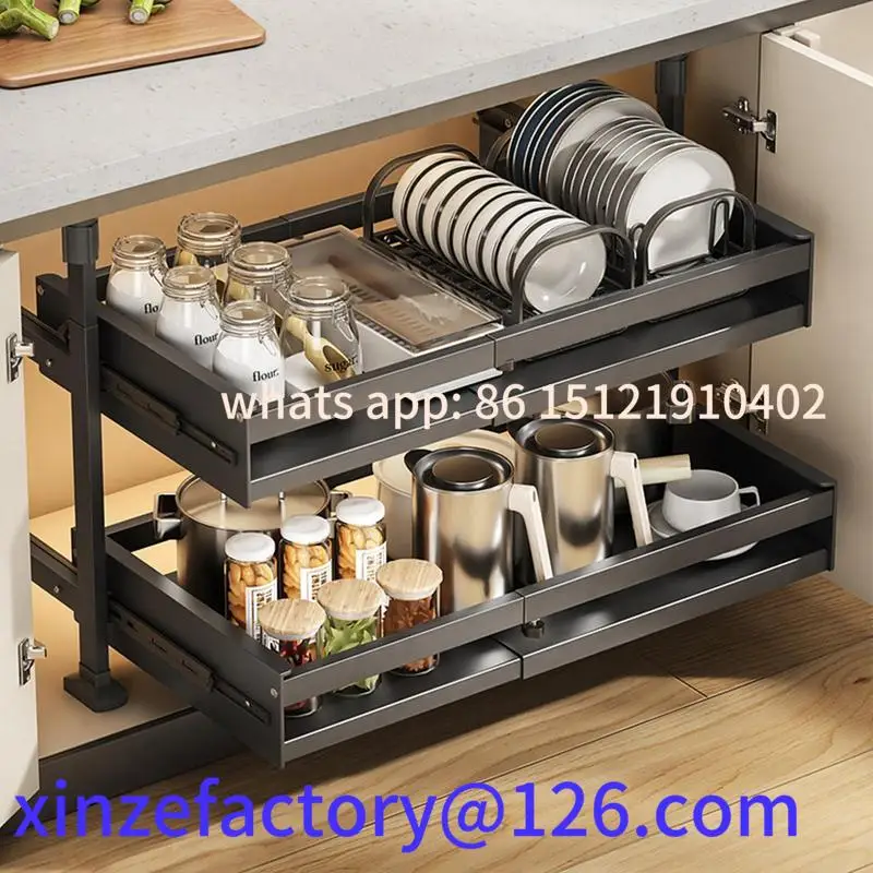 

Customizable No Drilling Under Cabinet Sliding Drawer Extentable Storage Basket Under Table Drawer Organizer