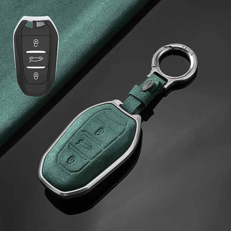 Aluminum Alloy Suede for PEUGEOT 308 408 508 2008 3008 4008 5008 Citroen C5 X C4L C6 C3-XR DS 5LS 4S Smart Remote Key Case Cover 