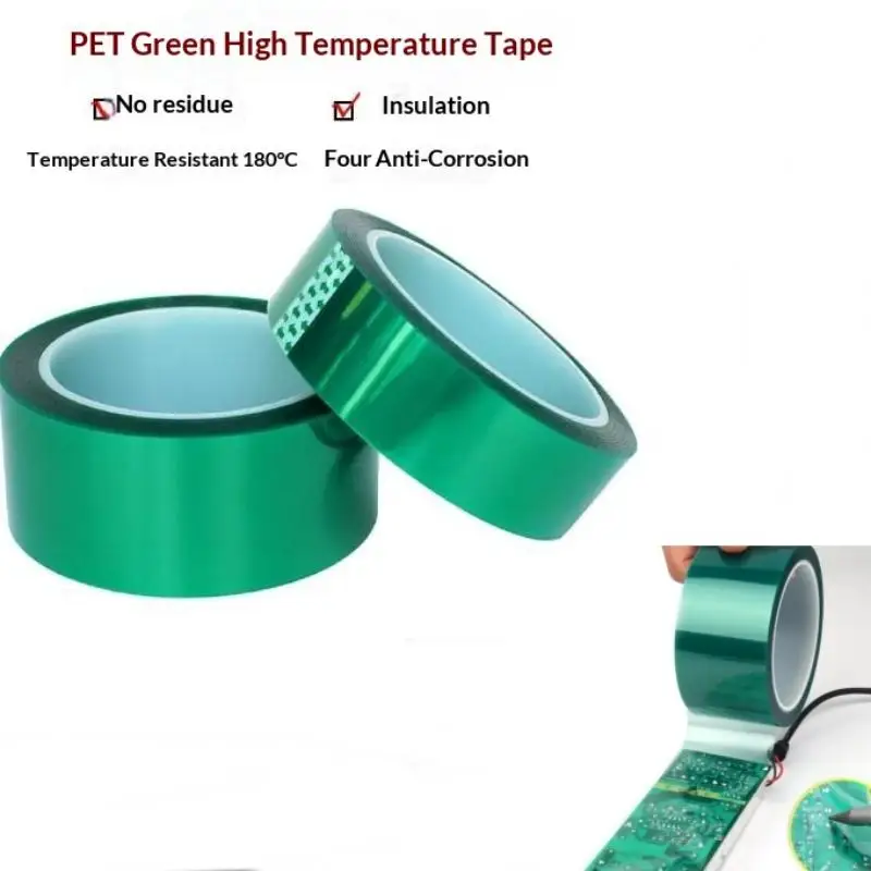 33M/Roll PET Green High Temperature Tape Adhesive Masking Tape Heat Resistant Film For Painting Electroplating Protection