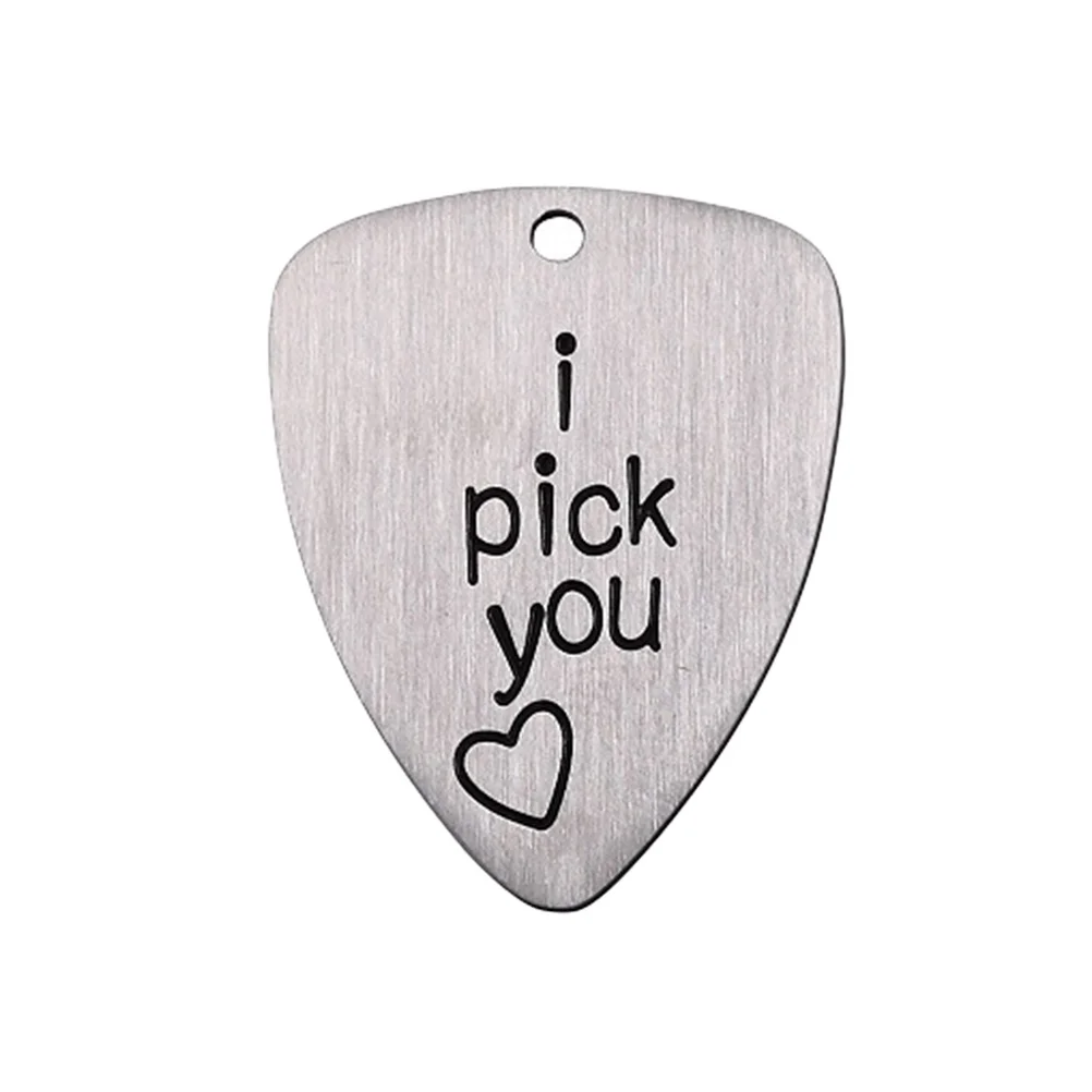 

Sturdy 316 Steel Guitar Pick Hand Carved I Pick You Letters High Performance Flexibility Pendant Musical Instrument Accessory