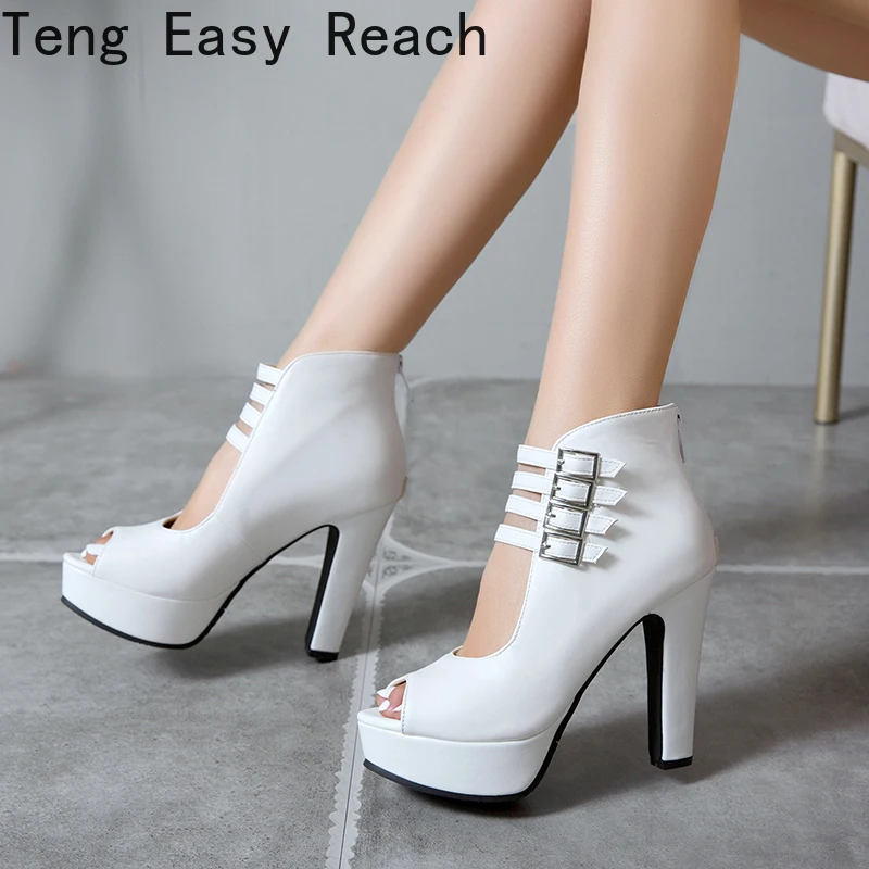 2024 Summer New Womens Ankle Boots Sandals High Quality PU Leather Buckle Strap Zip Stiletto Heels Plus Size 35-46Shoes