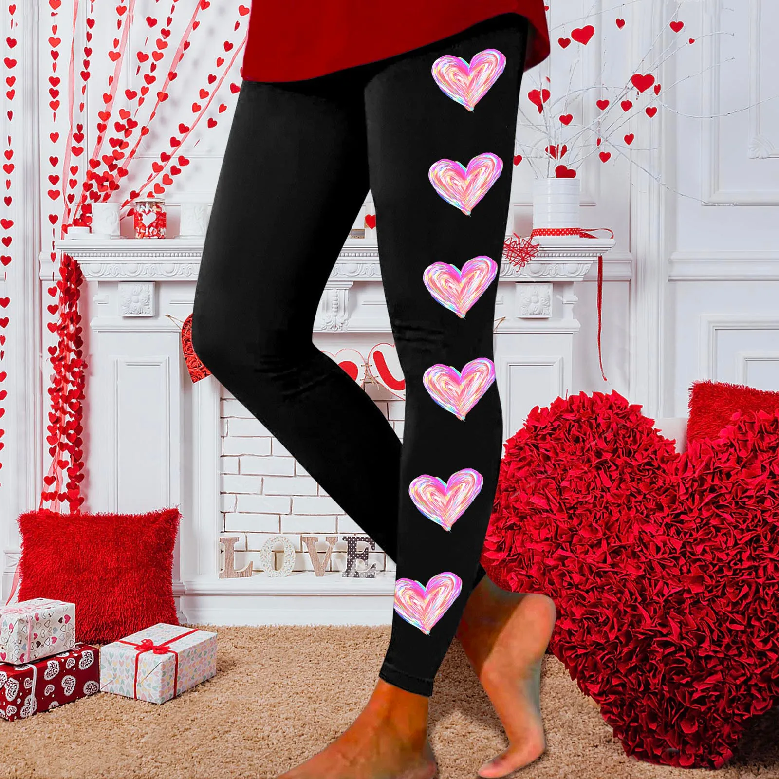 Women Valentine\'s Day  Print Tights Leggings Print Sparky Heart Graphic Fitness Yoga Tight Leggings 2.14 Gift For Girlfriend