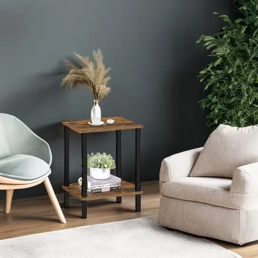 End Table, Side Table, Nightstand, 2-Tier Storage Shelf, Sofa Side Table for Small Space, Living Room, Bed Room Brown and Bla