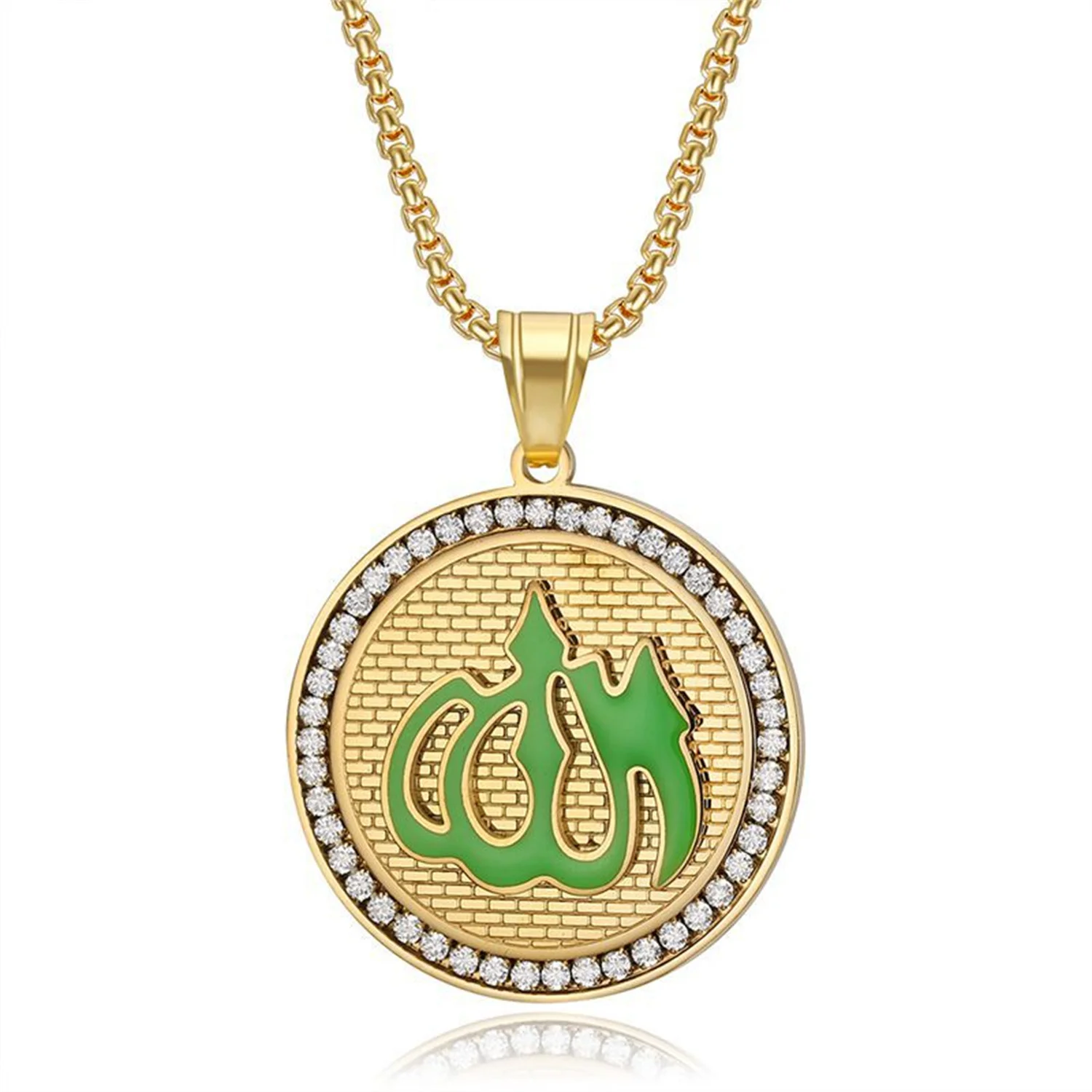 

Islamic Muslim Allah Pendant Dropshipping Gold Color Stainless Steel Islam Amulet Round Necklace for Men Religious Jewelry Gift