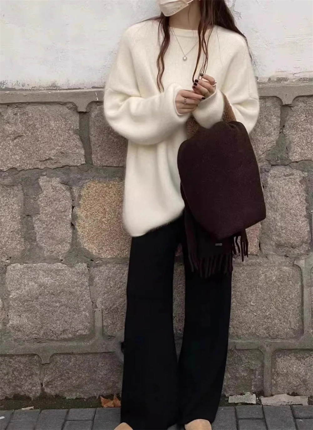1pcs Ladies Elegant Temperament Woolen Knitted Wide-leg Pants Women's Autumn Winter Soft Casual Drape Straight Trousers Gift New