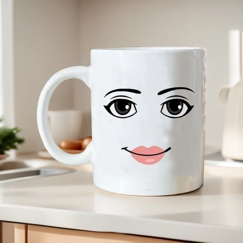 كوب سيراميك أنيق بتصميم وجه امرأة لطيفة - كوب قهوة بسيط للحليب/الإفطار، هدية إبداعية للرجال/النساء