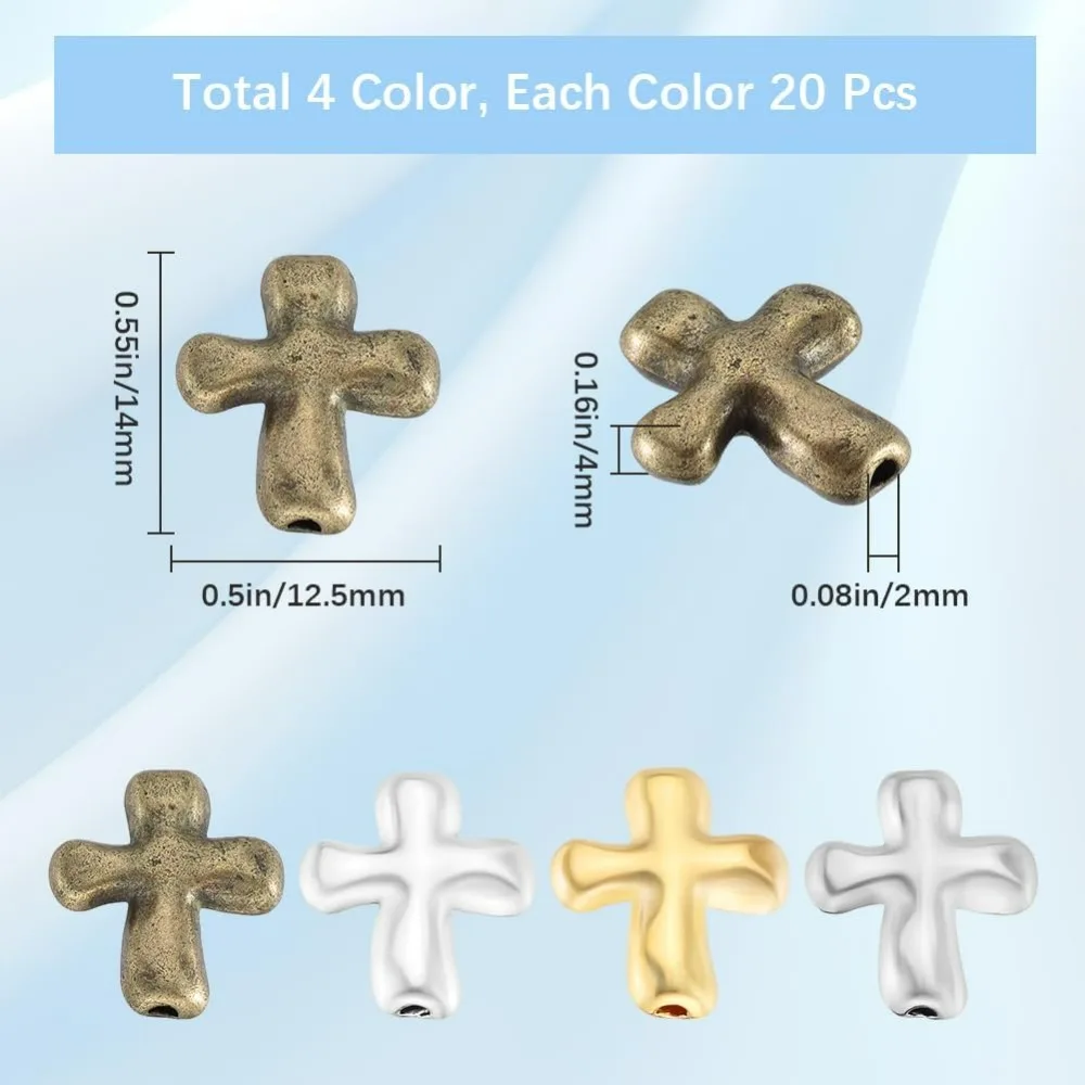 80pcs 1 Box Cross Spacer Beads Small Gold Cross Beads Assorted Tibetan Style Alloy Metal Loose Spacers Crucifix