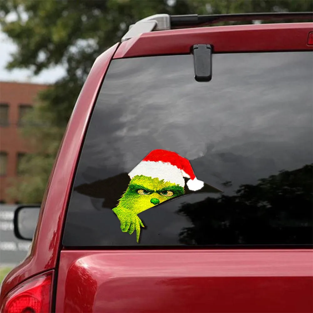 3D Green haired monster Christmas Car Cracked Car Decal Sticker Waterproof Easy Install PVC Vinyl Home Decoration