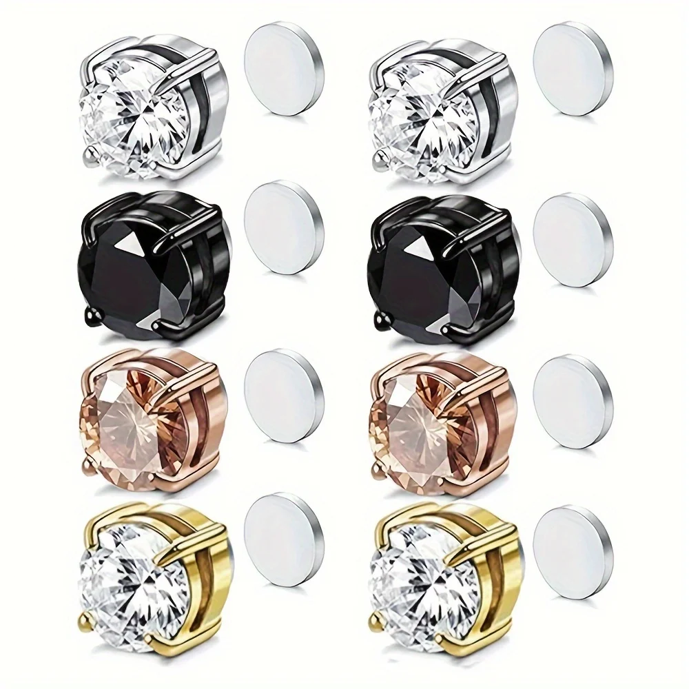 Classy 18K Gold Plated Stainless Steel Magnetic Stud Earrings for Men with Sparkling Cubic Zirconia - Hypoallergenic and Trendy