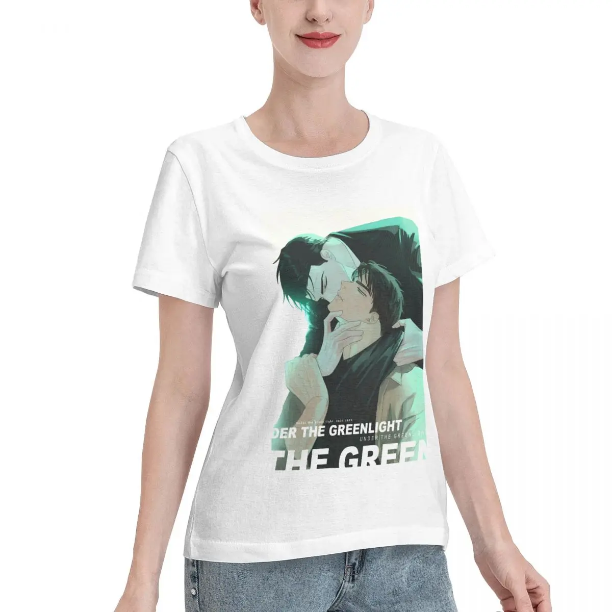 Blank For Print Jin And Matthew Under The Green Light Manhwa Women's T-shirt Shopping Plain Cotton Top