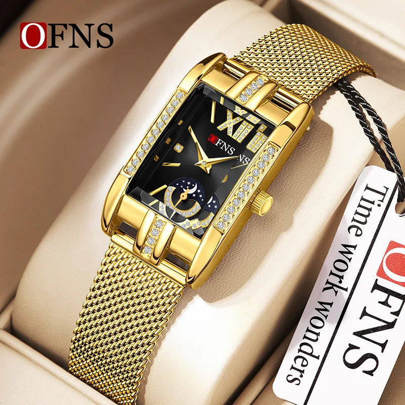 OFNS1633 Diamond encrusted Women's Watch Fashion and Elegant Quartz Movement Zinc Alloy Case Steel Belt Design 3ATM Waterproof