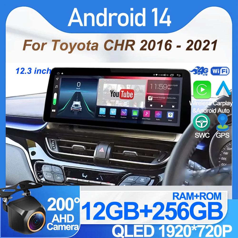 

Android 12.3 Inch For Toyota CHR 2016-2019 LHD RHD Car Radio GPS Navigation Video Carplay Screen 2din DVD Player Multimedia WIFI
