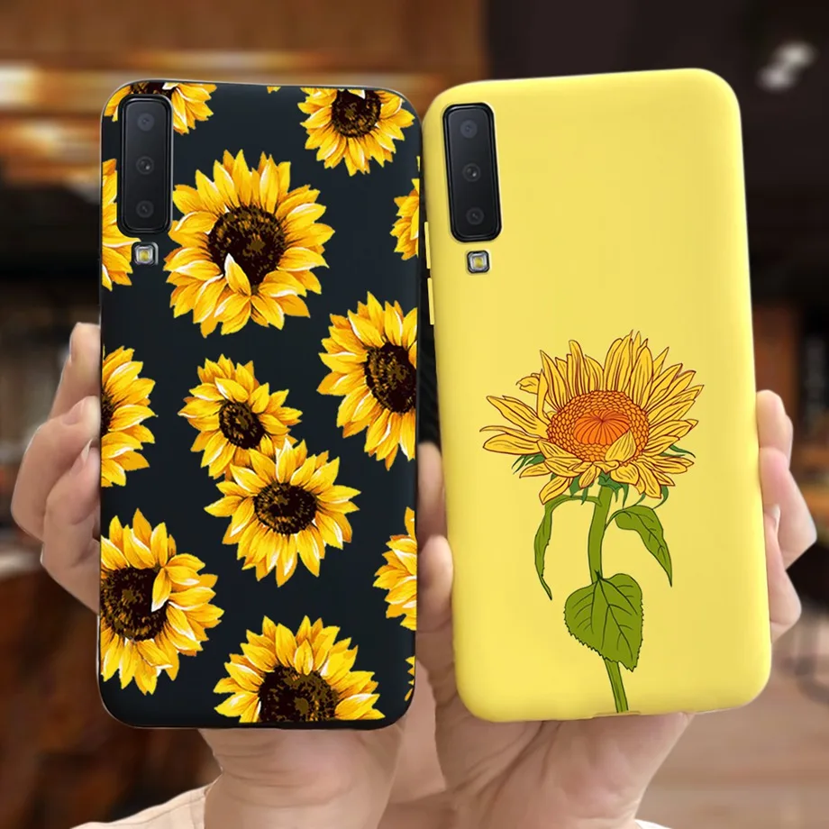 For Samsung A7 2018 Case Beautiful Sunflowers Couple Heart Back Case For Samsung Galaxy A7 2018 SM-A750F Candy Matte Cases