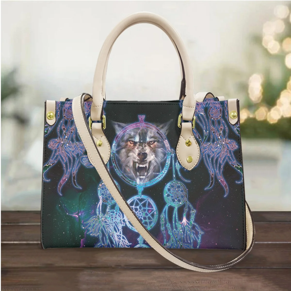 

Luxury Wolf Dreamcatcher Brand Design Top Handle Messenger Bag Girls Commuting Work Shopping Fashion Clutch Vintage Small Totes