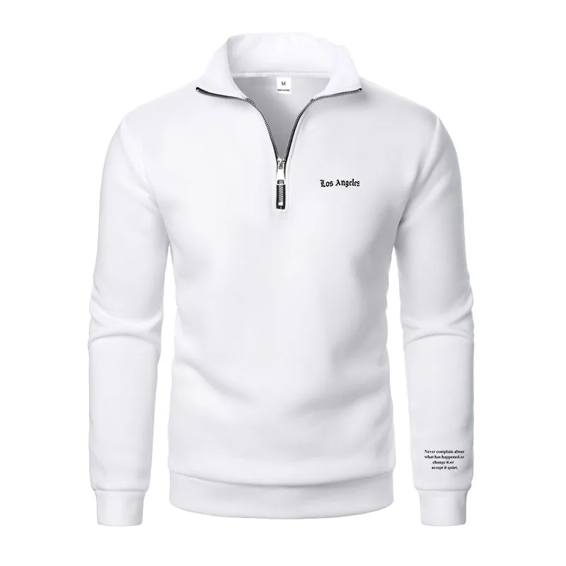 Frühling und Herbst neuer lässiger Kapuzenpullover mit halbem Reißverschluss und Stehkragen, trendiger, einfacher und lockerer, übergroßer Fleece-Herren-Hoodie – Detail 2