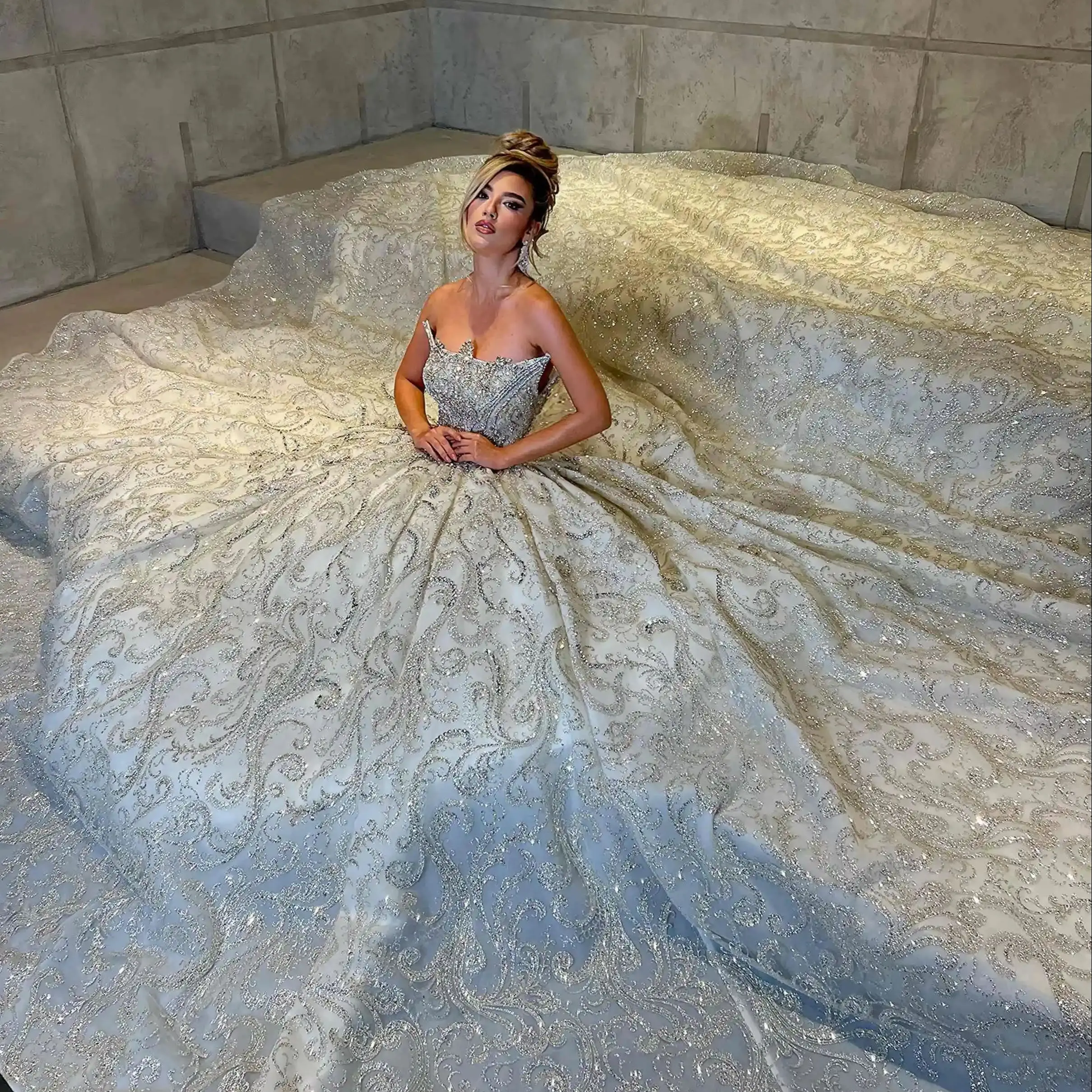 New Ball Gowns Off Shoulder Wedding Dress Prom Gown Appliques 3D-Lace Flowers Bridal Gowns vestido de novia Plus Size Customized