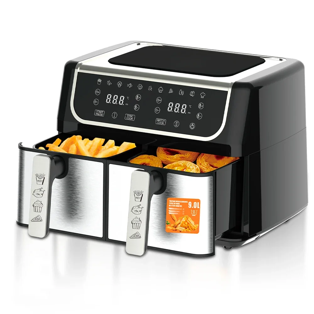 Raf nova chegada 4.5l + 4.5l duplo ar fritadeira forno display digital fritadeira de ar inteligente com dois cestos independentes