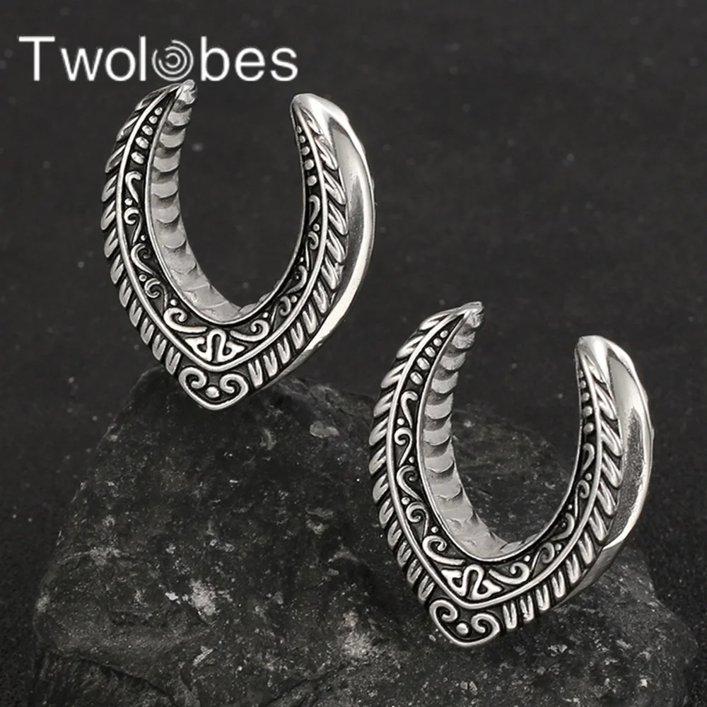 Twolobes 2PCS Vintage Saddle Ear Tunnels Plugs 316 Stainless Steel Expander Gauges Stretchers Piercing Body Jewelry Fashion