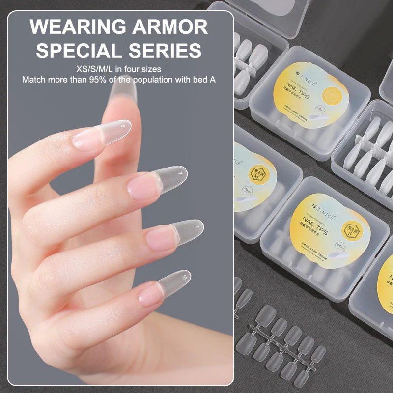 

100Pcs/Boxed Professional Extra Thin Clear Trapezium Frosted Fake Nail Tips Half Cover Nail Pressing Nail Salon