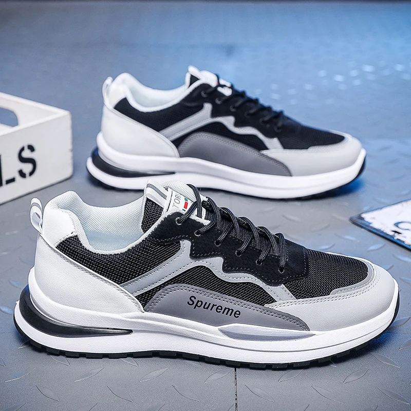Men's Breathable Mesh Sports Shoes Summer 2026 New Style Travel White Dad Trendy All-Match Flat Heel Rubber Outsole round Toe